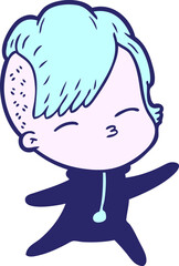 cartoon squinting girl in bright neon color
