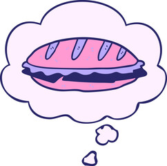 Obraz premium cartoon cheese sandwich with thought bubble in bright neon color