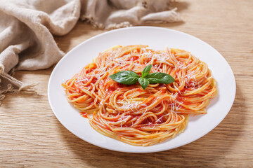 plate of pasta with tomato sauce