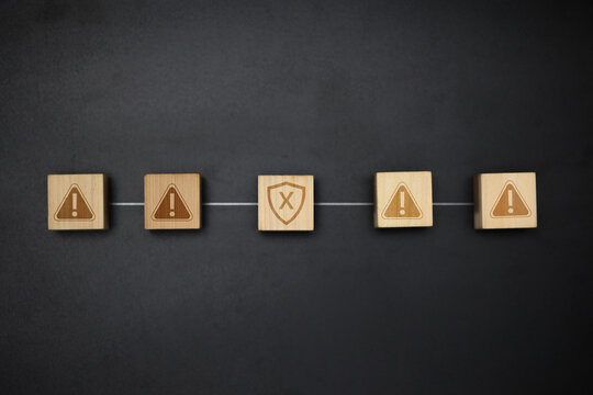 Security Alert Timeline with Warning Icon Wooden Blocks