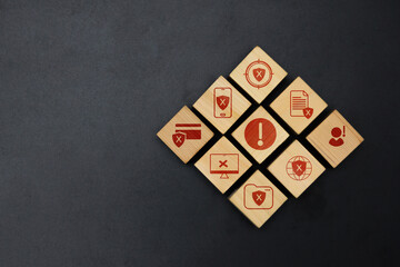 Cybersecurity Error and Alert Red Icon Wooden Blocks