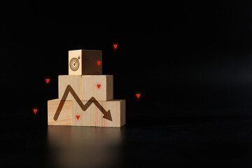 Stock Market Downtrend and Target Icon Wooden Blocks