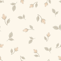 Vector vintage floral seamless pattern, cottagecore neutral colors textures