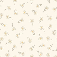 Vector vintage floral seamless pattern, cottagecore neutral colors textures