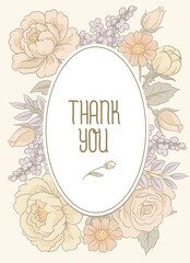 Vector vintage floral rustic greeting card, cottagecore neutral colors