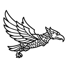 stylized bird with wings in flight, representing freedom and power