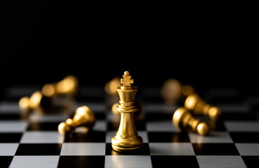 Gold king in chess game, a concept of leadership and success. Business strategy for victory and...