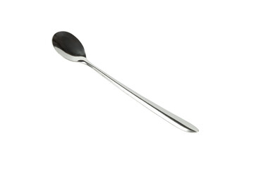 Elegant silver metal spoon for tea or coffee. Realistic cutlery utensil or tableware object for dining or restaurant concepts. isolated on white background with clipping path.