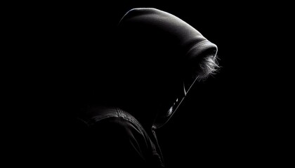Naklejka premium silhouette in the shadows mysterious figure with hood