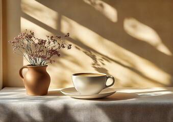 cup of coffee and flowers