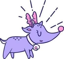 illustration of a traditional tattoo style christmas reindeer in bright neon color