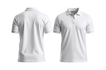 Plain White Man Polo Shirt Front and Back View Isolated on White Background