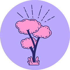 icon of a tattoo style tree in bright neon color