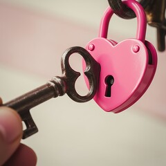Holding Antique Key Toward Heart Padlock