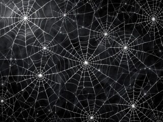 Obraz premium Spider web silhouette against black wall - halloween theme dark background