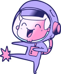 happy cartoon astronaut in bright neon color