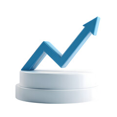 Ascending arrow on a pedestal symbolizes business growth and financial success, suitable for presentations or marketing materials, transparent background