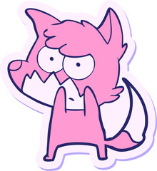 sticker of a cartoon annoyed fox in bright neon color