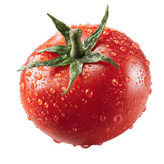 Freshly washed red tomato with water droplets isolated on a transparent background