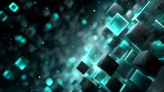 blue neon square pattern neon light, digital futuristic theme abstract background geometric neon light glowing on dark background - Powered by Adobe