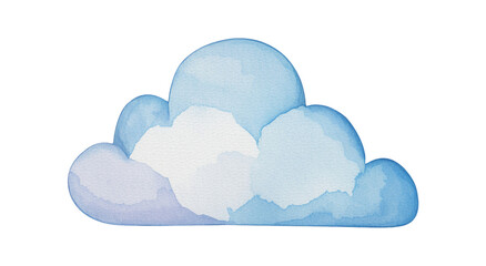 Watercolor illustration of a fluffy, light blue cloud on white