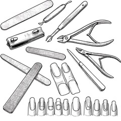 Nail Care Equipment Illustration in Sketch Style