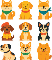 Fototapeta premium Cute cartoon dog illustration puppy pet animal happy sitting colorful isolated playful cheerful collection
