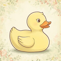 Cute Duck Illustration with Floral Backdrop