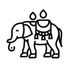 Ornate Elephant with Diya Decoration Line Art Illustration