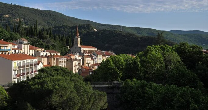 Amelie les Bains,  Pyrenees Orientales,Occitania, France.  The church Saint Quentin.