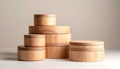 Stacked Wooden Boxes Round Storage Containers
