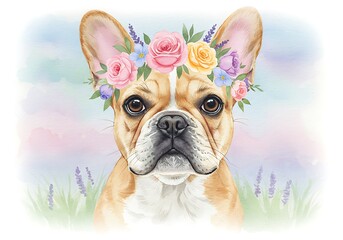 Cute French Bulldog with Flower Crown