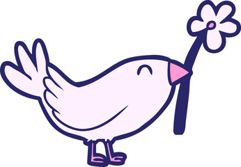 cartoon bird with flower in bright neon color