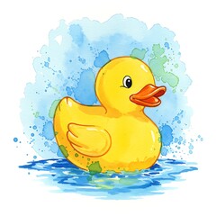 Smiling Yellow Duck in Watercolor