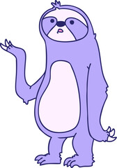 hand drawn quirky cartoon sloth in bright neon color