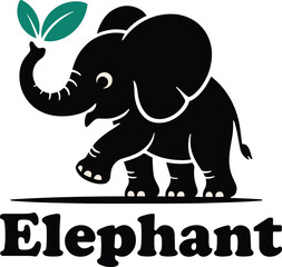 A charming logo featuring a playful elephant holding a leaf, symbolizing wisdom and environmental consciousness.