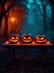 Candle lit Halloween Pumpkins