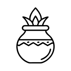 Traditional Kalash Pot with Coconut Plant  A Line Art Illustration of a Sacred Vessel