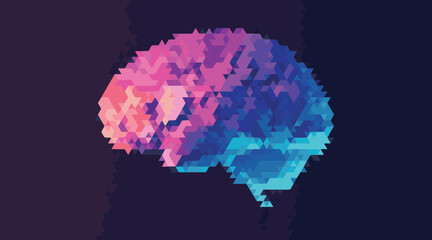 Geometric brain abstract pink blue vector
