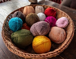 colorful balls of naturally dyed alpaca yarn in basket