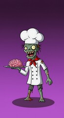 Cartoon Zombie Chef with Brain Dish