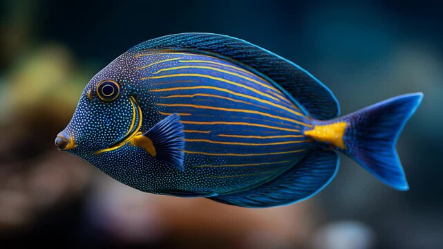 close up beautiful colorful tropical coastal fish swimming under blue ocean 