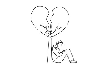 Self drawing animation of single line draw broken heart carried by man woman. Divorce heartache, Divorce heartache concept. Family conflict. Break up relationship.