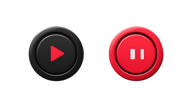 Play and pause buttons in a sleek design showcase media control icons for various applications, symbolizing multimedia interaction, transparent background