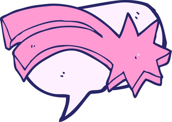 freehand drawn speech bubble cartoon decorative shooting star in bright neon color