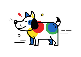 Colorful cartoon dog illustration with geometric shapes
