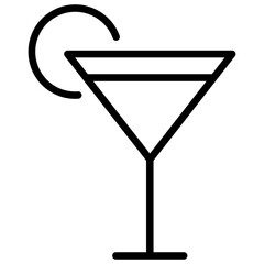 Cocktail glass icon for appetizer before meal related to holiday theme, party, celebration, restaurant, cafe or drink promotion.
