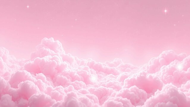 Traumhafte rosa Wolkenlandschaft mit glitzernden Sternen, sanften Pastellfarben und romantischer Atmosph&auml;re, perfekt f&uuml;r Hintergr&uuml;nde und Poster.