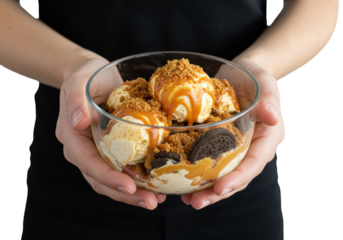 Isolated Person Holding Bowl of Gourmet Ice Cream