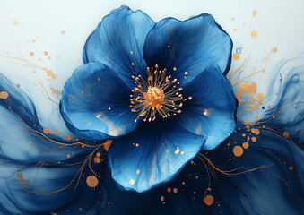 Blue flower illustration with white background. 